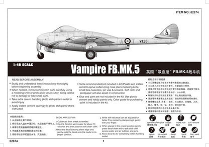 Vampire FB. Mk.5 - 1/48 Scale - Trumpeter - TRU02874
