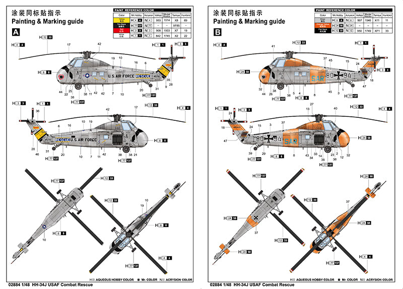 HH-34J USAF Combat Rescue - 1/48 Scale - Trumpeter - TRU02884