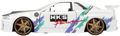 Nissan Skyline GT-R R3 JDM Tuner White/C/Fiber Hood 2002 - 1/24 Scale - Jada - JAD36339