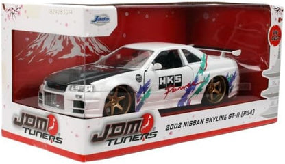 Nissan Skyline GT-R R3 JDM Tuner White/C/Fiber Hood 2002 - 1/24 Scale - Jada - JAD36339