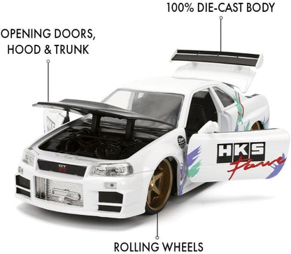 Nissan Skyline GT-R R3 JDM Tuner White/C/Fiber Hood 2002 - 1/24 Scale - Jada - JAD36339
