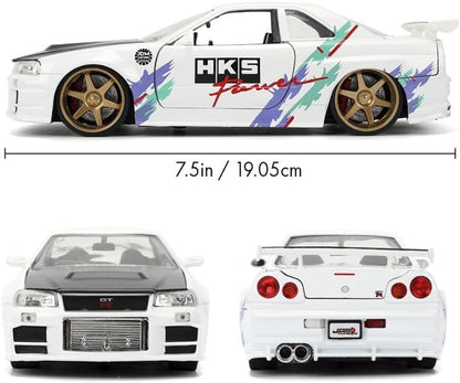 Nissan Skyline GT-R R3 JDM Tuner White/C/Fiber Hood 2002 - 1/24 Scale - Jada - JAD36339