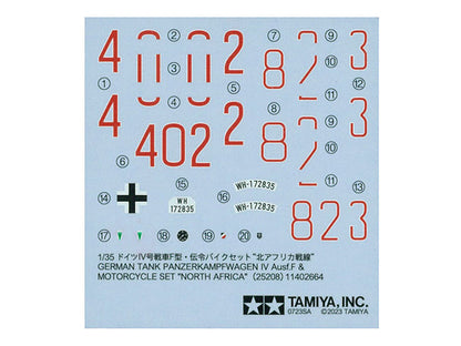 German Tank PZKW IV Ausf.F & M/Cycle Set DISC - 1/35 Scale - Tamiya - TAM25208
