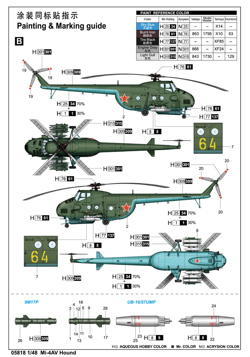 MI-4AV Hind - 1/48 Scale - Trumpeter - TRU05818