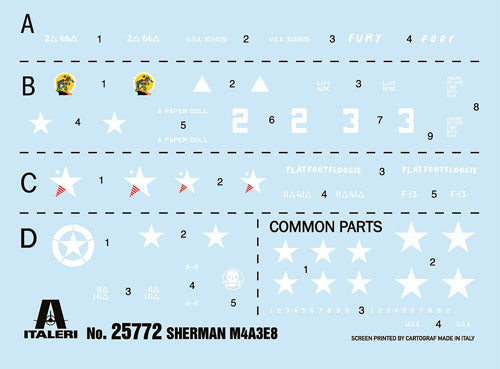 Sherman M4A3E8 Fury - 1/56 Scale - Italeri - IT25772