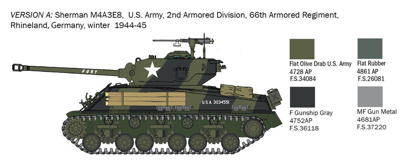 Sherman M4A3E8 Fury - 1/56 Scale - Italeri - IT25772