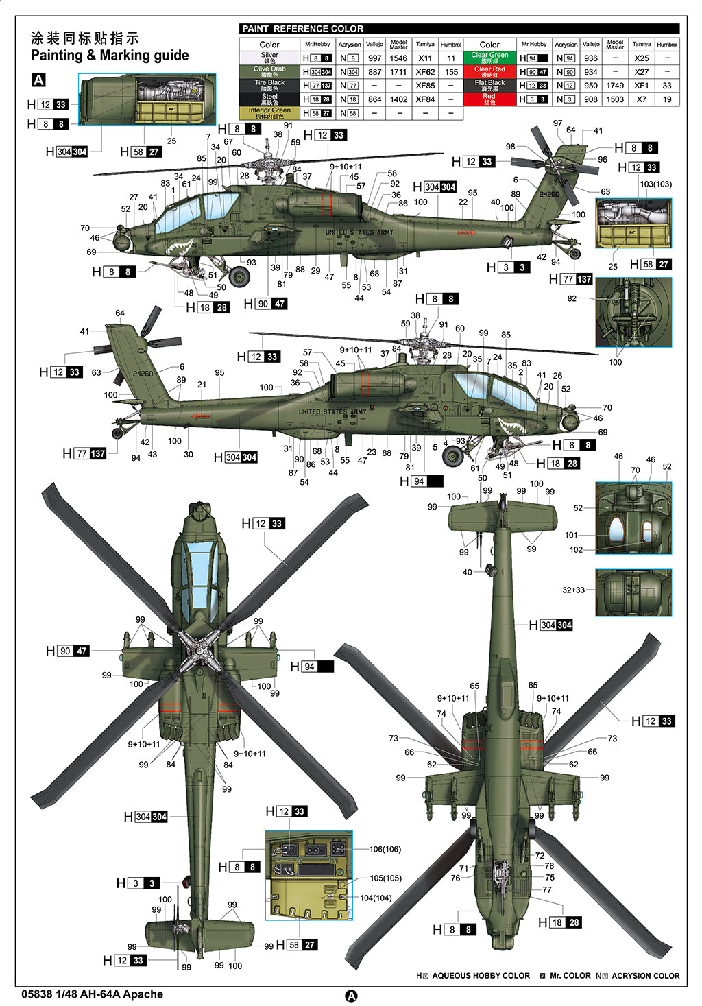 AH-64A Apache - 1/48 Scale - Trumpeter - TRU05838