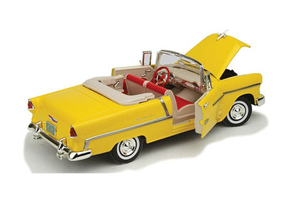 Chevy Bel Air Convertible w/Soft Top Yellow 1955 - 1/18 Scale - MotorMax - MOT73184YEL