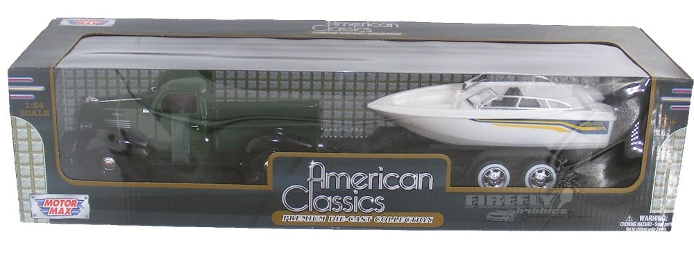 Plymouth Truck with Speed Boat/Trailer 1941 - 1/24 Scale - MotorMax - MOT75200/73278