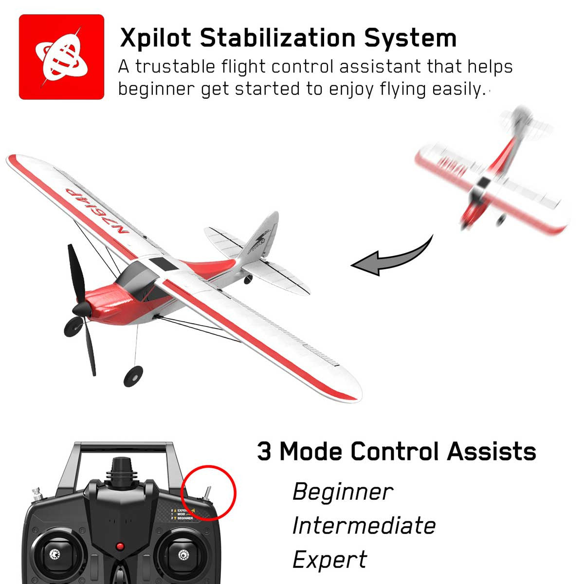 VOLANTEXRC R/C Supercub 500 Brushed 4ch Plane w/Bat & USB Charger - Ex761-4