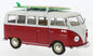 Volkswagen T1 Bus with Surfboard Red - 1/24 Scale - Welly - WEL22095SBRED