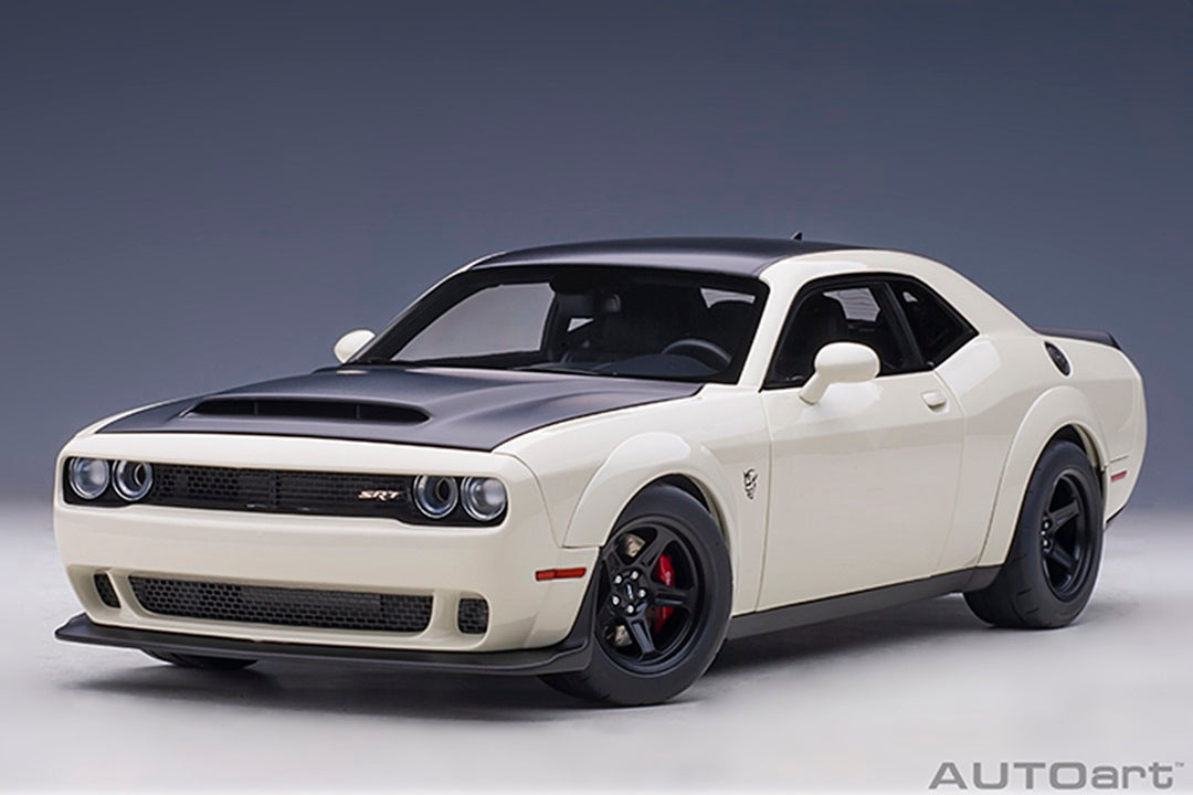 Dodge Challenger Demon SRT Knuckle White/ Blk Graphic Pkg 1/18 Scale Auto Art AA71746