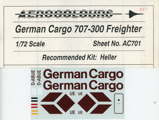 German Cargo 707-300 Freighter Decals - 1/72 Scale Aerocolours AC701