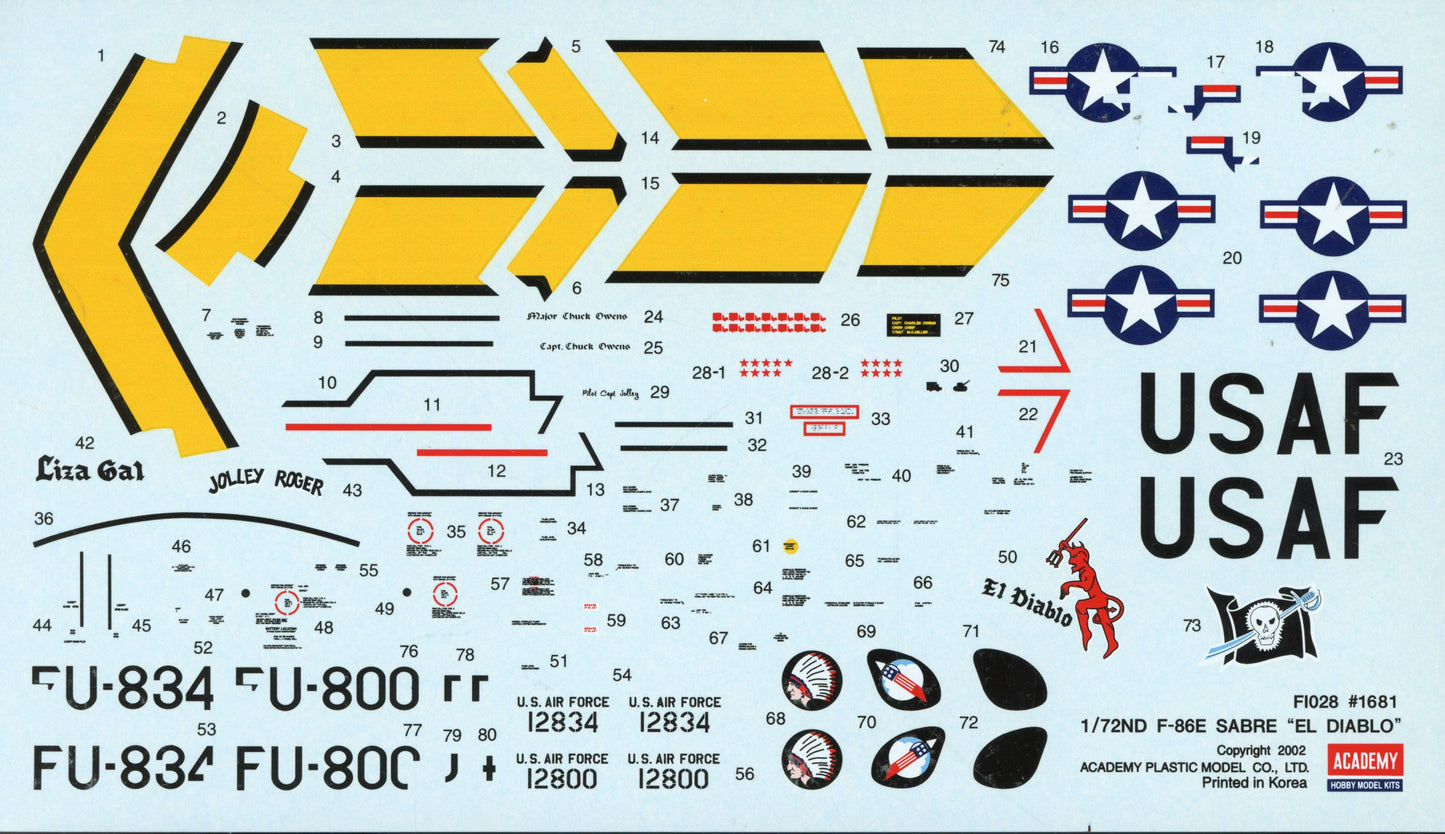 F-86E Sabre "EL DIABLO" - 1/72 Scale Academy Decals ACAD1681D