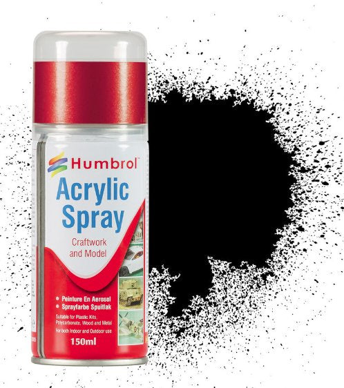 Black Satin Acrylic Spray Can 150ml - Humbrol AD6085