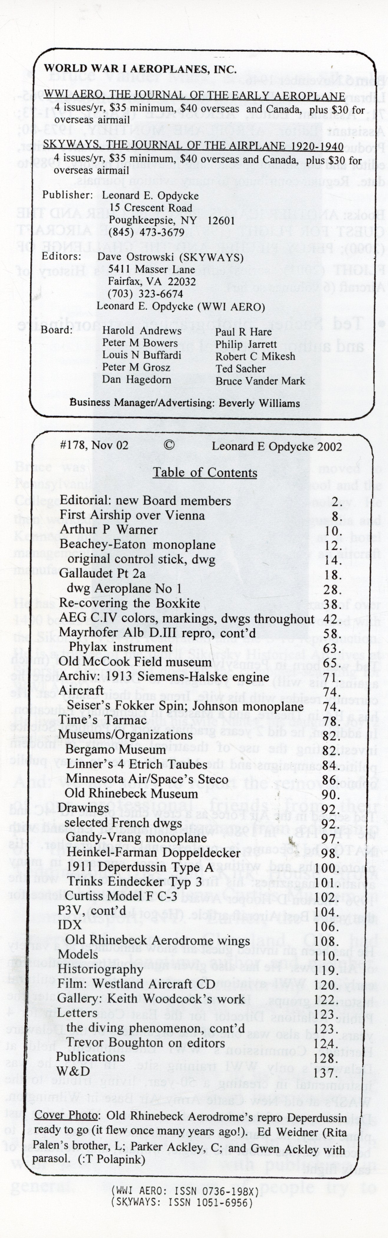 W.W.1 Aero The Journal of the Early Aeroplane - AERO178
