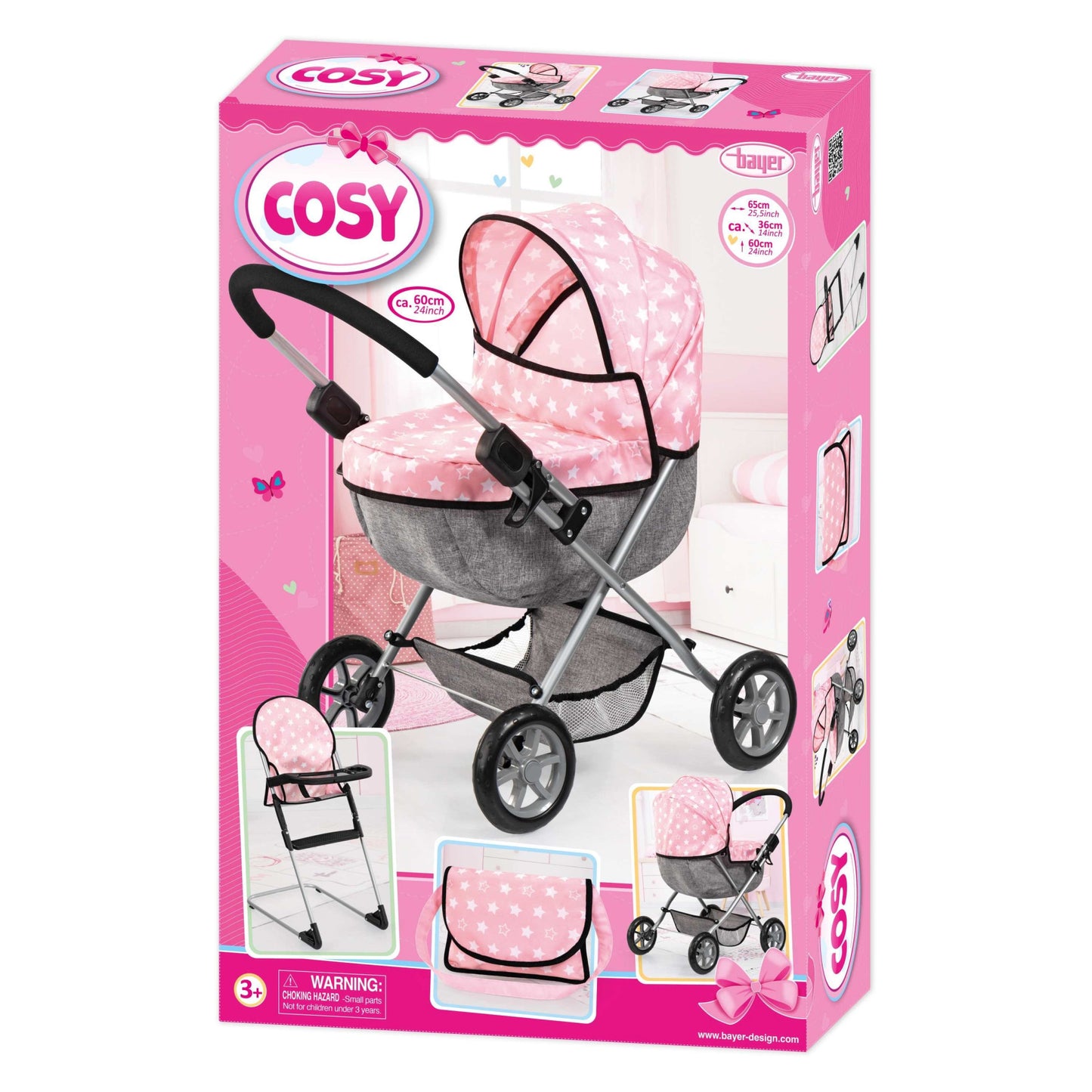 Deluxe Dolls Cosy Pram Set (Pink/Stars) Bayer Bay13730AA