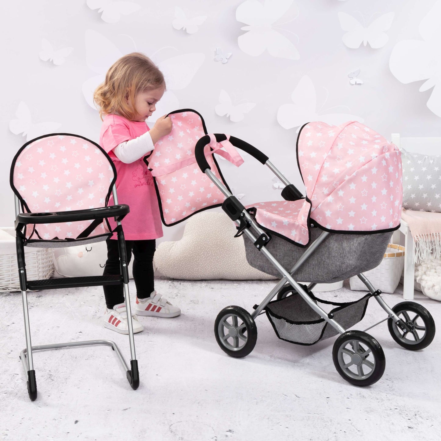 Deluxe Dolls Cosy Pram Set (Pink/Stars) Bayer Bay13730AA