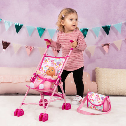Buggy Dolls Pram Set (Pink/Unicorns) w/30cm Doll Bayer Bay30585AB