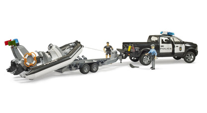 RAM 2500 Police Pickup w/trailer,boat,2 fig (L&S) Bruder Toys BRU02507