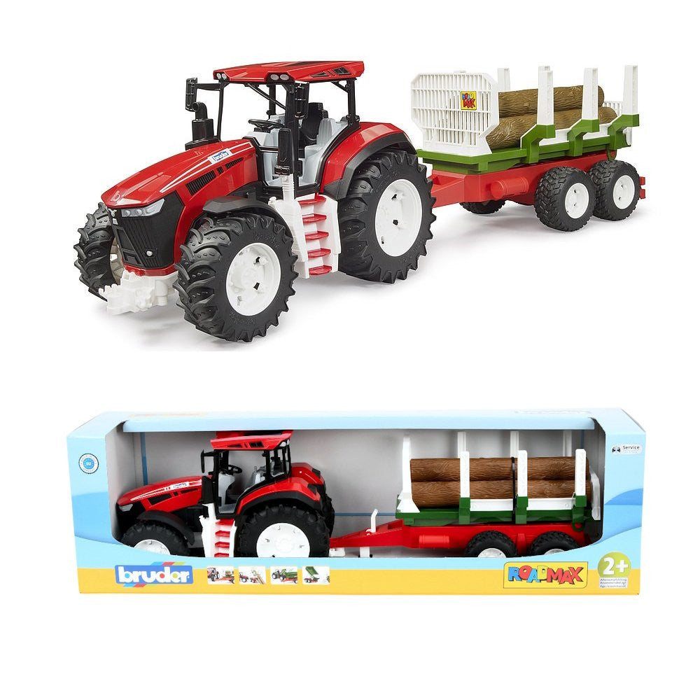 ROADMAX Tractor w/Forestry Trailer & 3 trunks Bruder Toys BRU03453