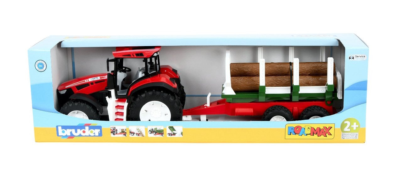 ROADMAX Tractor w/Forestry Trailer & 3 trunks Bruder Toys BRU03453