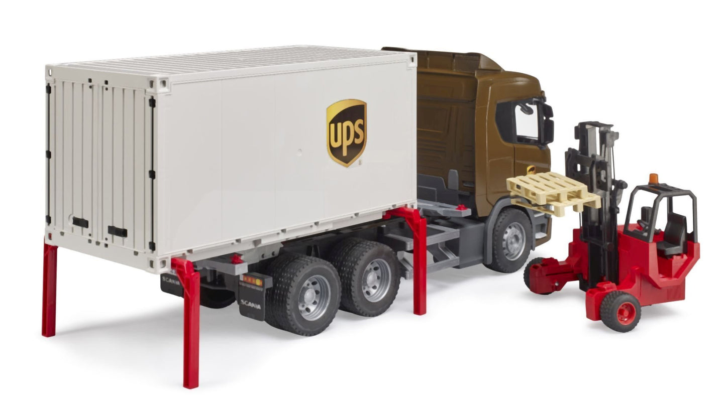 Scania Super 560R UPS Logistic truck w/forklift Bruder Toys BRU03582