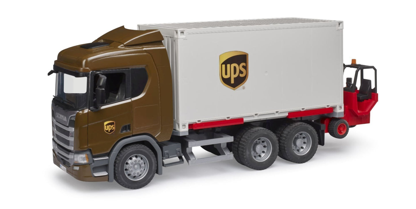Scania Super 560R UPS Logistic truck w/forklift Bruder Toys BRU03582
