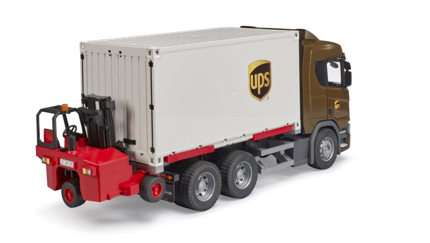 Scania Super 560R UPS Logistic truck w/forklift Bruder Toys BRU03582