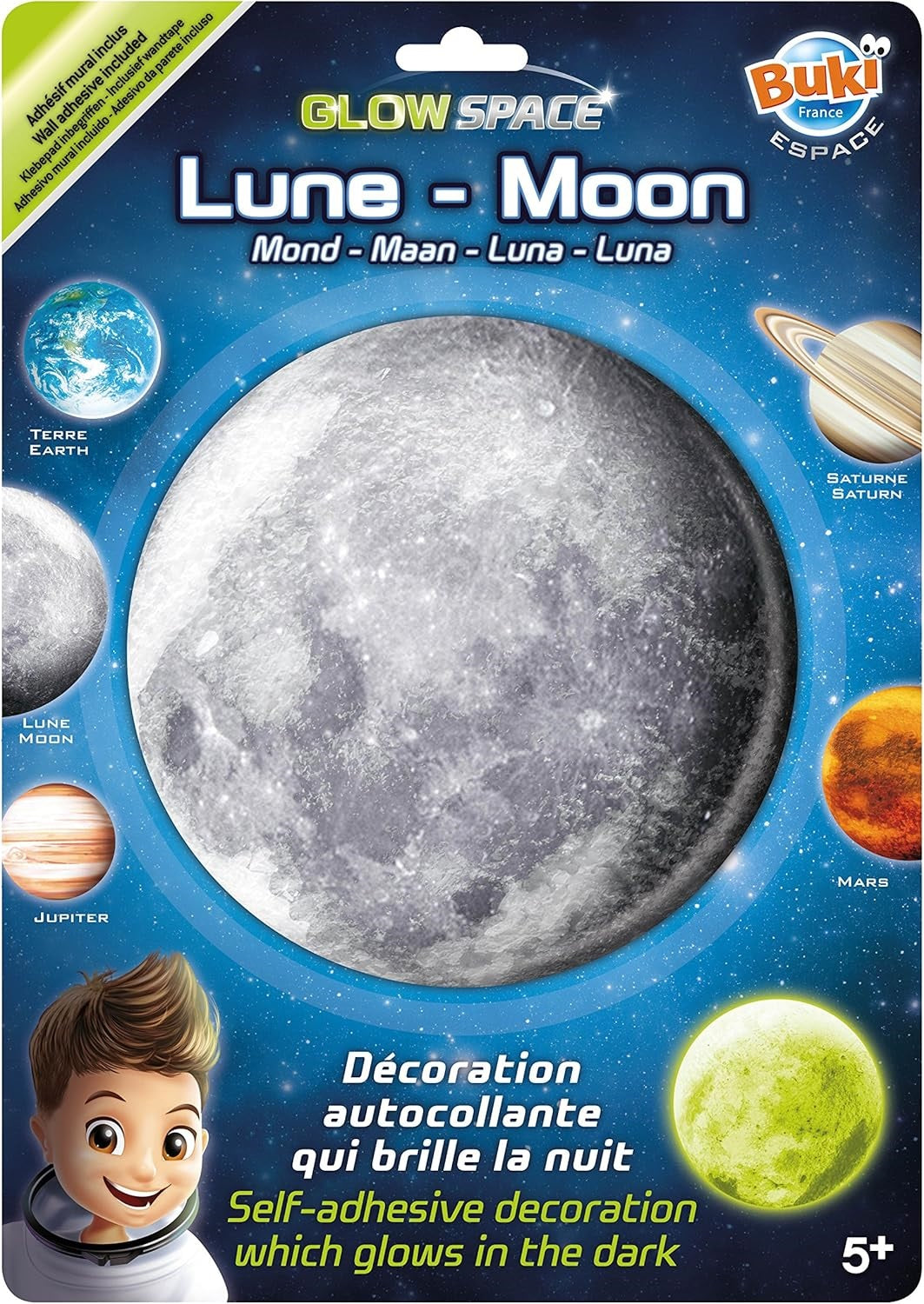 GLOW-IN-THE-DARK MOON SELF-ADHESIVE DECORATION BUKI BUK3DF3