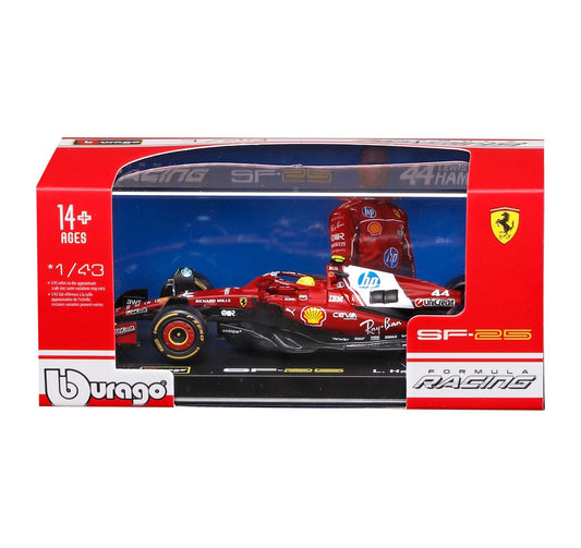 Ferrari F1 SF-25 2025 with Helmet HC #44 Hamilton - 1/43 Scale Bburago Bur18-36852-44