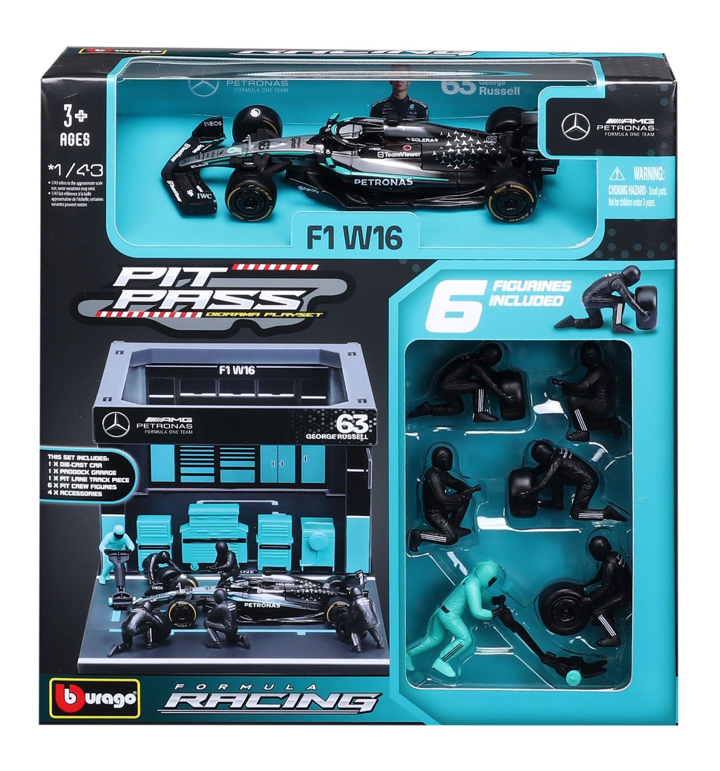 Mercedes-AMG F1 W16 2025 Pit Pass #63 Russell - 1/43 Scale Bburago Bur18-38458