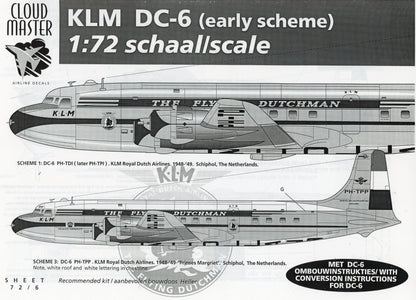 KLM DC-6 (early scheme) Decals - 1/72 Scale Cloud Master 72/6