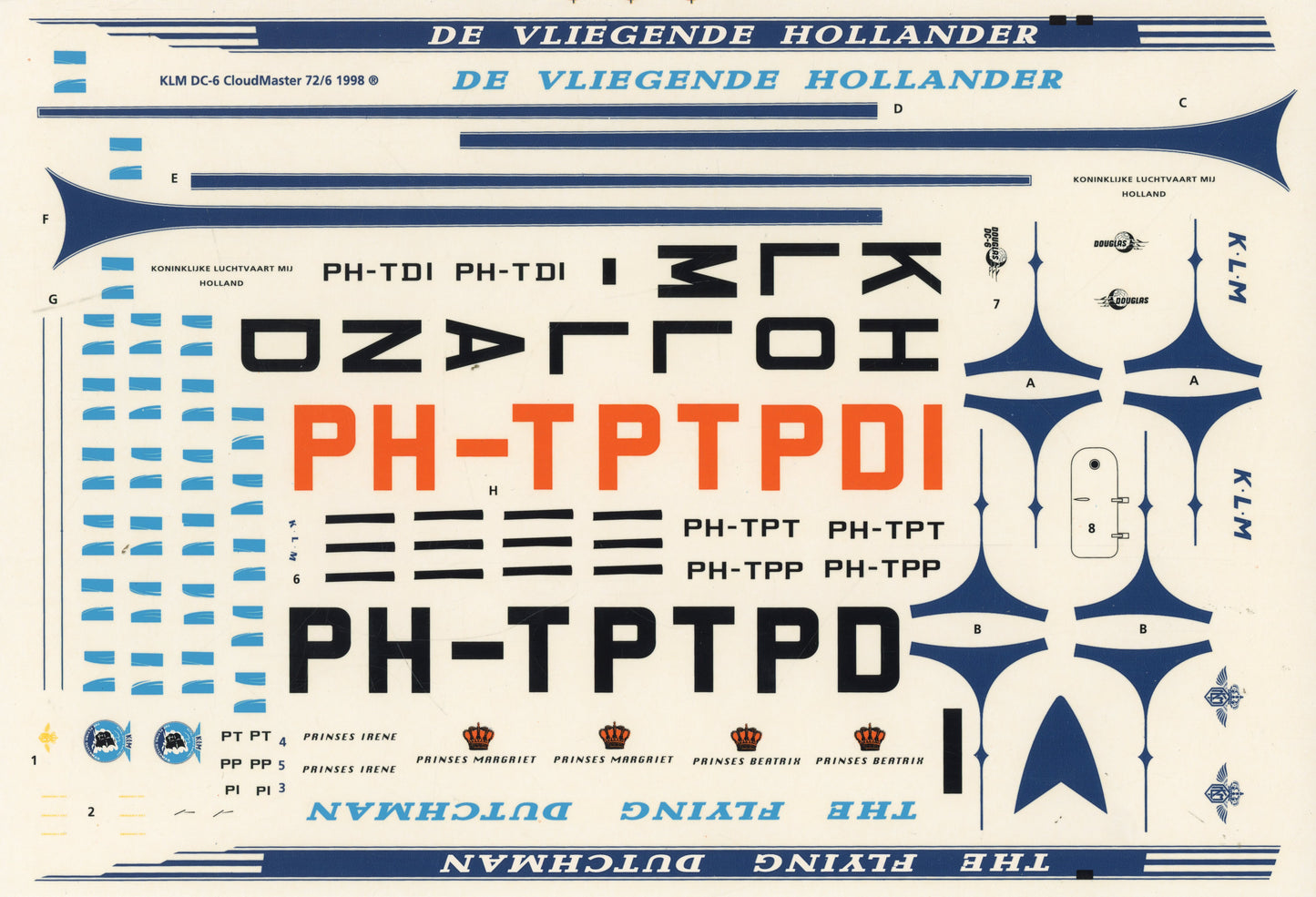 KLM DC-6 (early scheme) Decals - 1/72 Scale Cloud Master 72/6