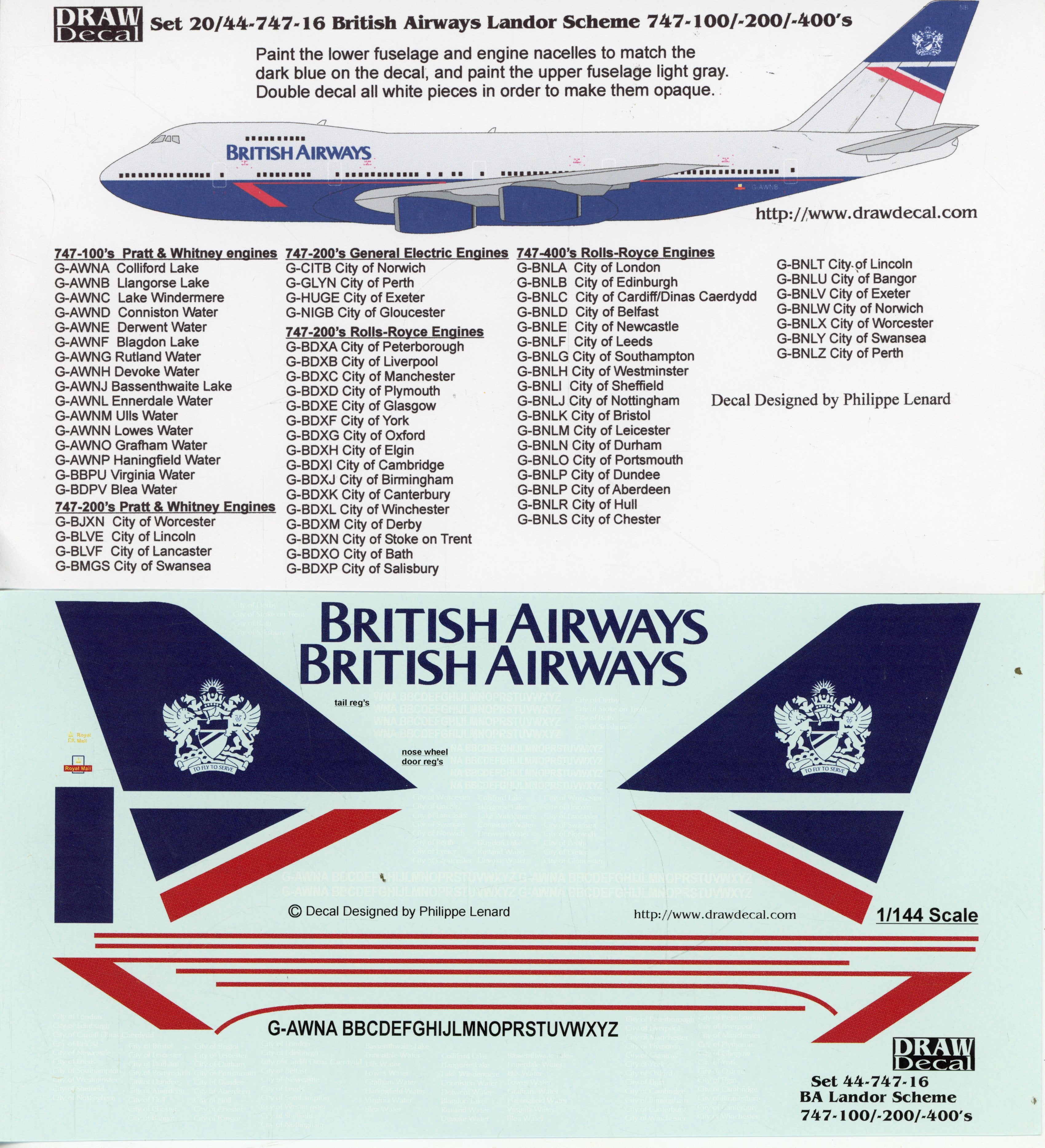 British Airways Landor Scheme 747-100, 200, 400 - 1/144 Scale Draw Dec ...