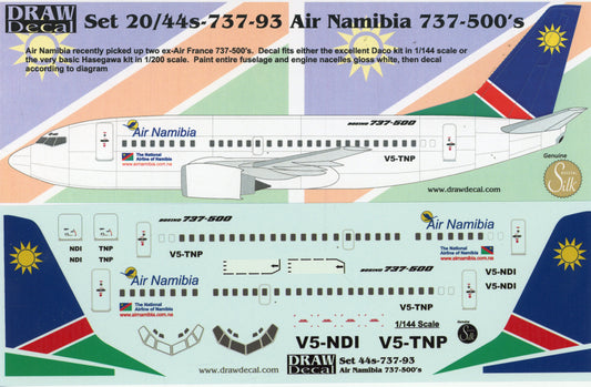 Air Namibia Boeing 737-500 - 1/144 Scale Draw Decal 20/44s-737-93