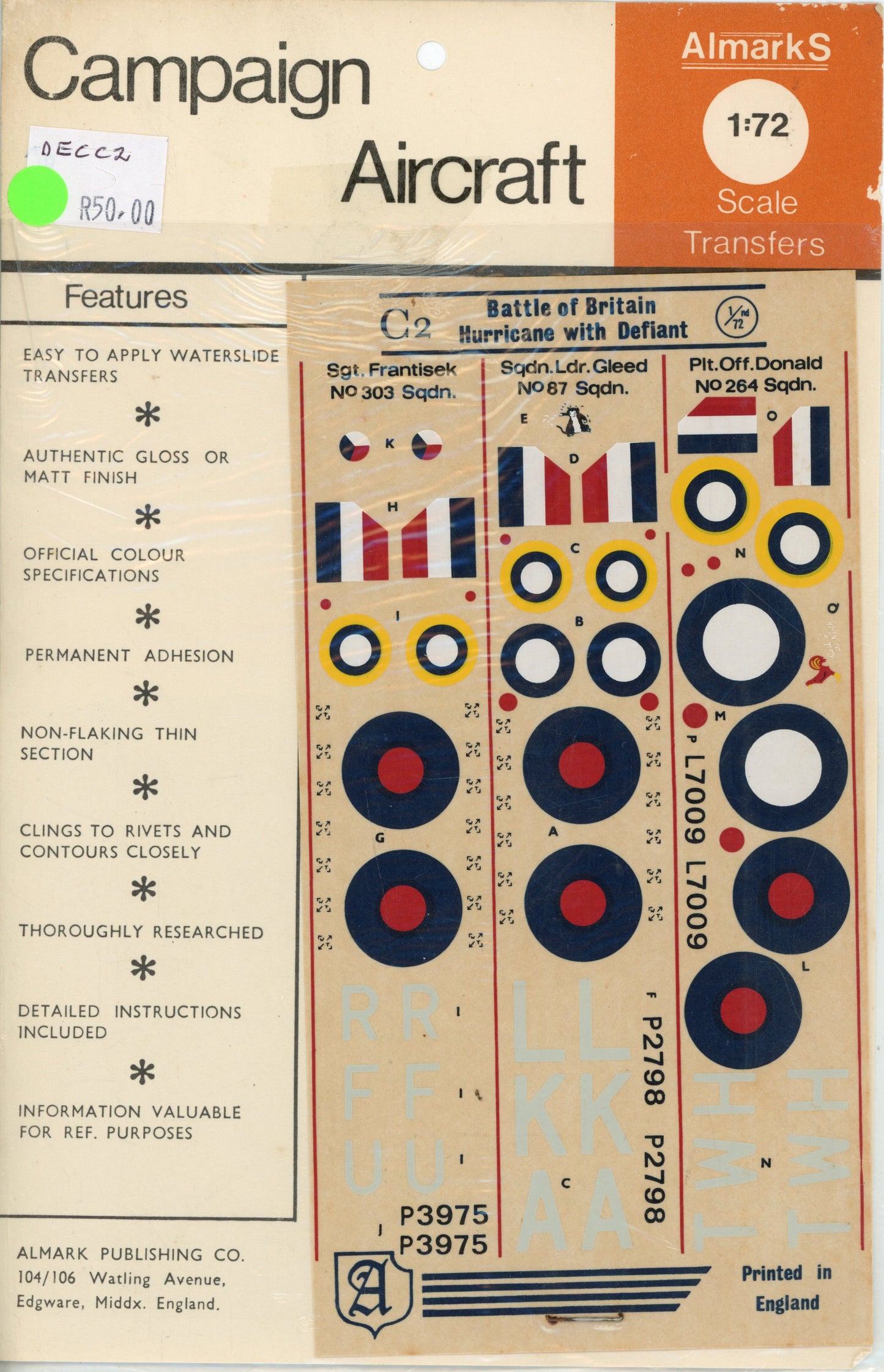 Battle of Britain Hurricane with Defiant - 1/72 Scale Almarks DECC2