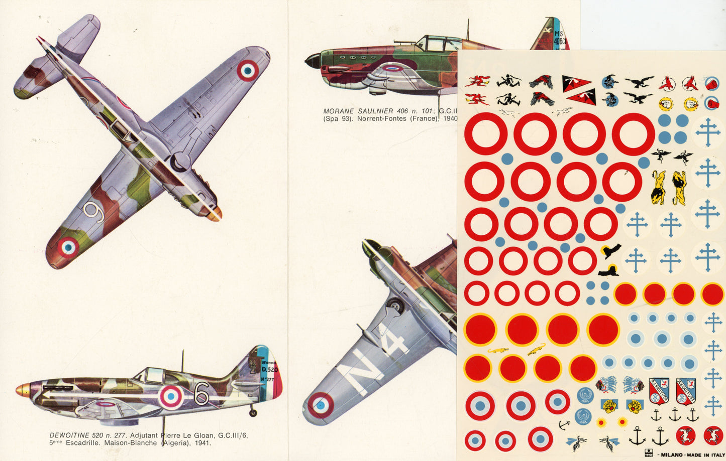 French Air Force Roundals and Sqd Badges WW2 - 1/72 Scale ESCI Decals ESCI46