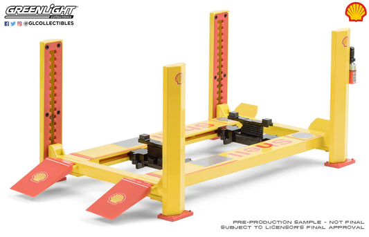 Four Post Lift Shell Oil #2 Yellow 1/18 GreenLight GR13583