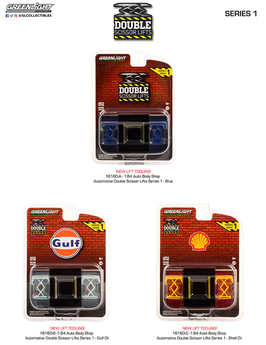 Auto Body Shop Double Scissor Lift Set 6 Off 1/64 GreenLight GR16160/48