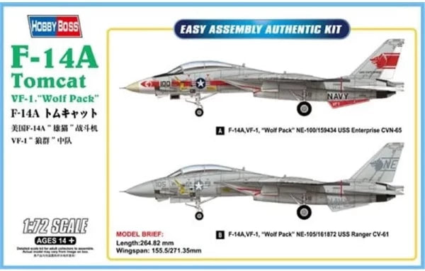 Grumman F-14A Tomcat VF-1 Wolfpack - 1/72 Scale Hobby Boss 80279