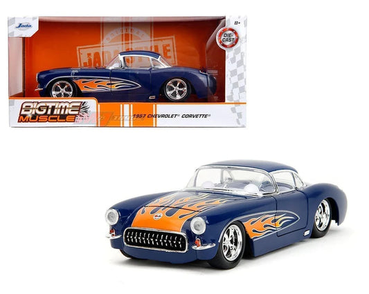 Chevrolet Corvette Btm Dark Bl W Flames 1957 1/24 Scale JADA Toys JAD35031