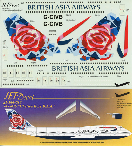 British Asia Airways Boeing 747-400 "Chelsea Rose" Decal Set - 1/144 Scale Jet Decal JD144-018