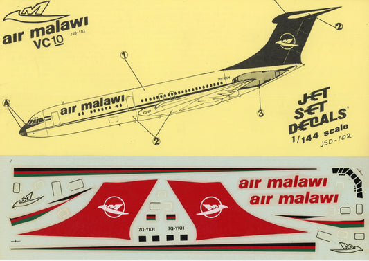 Air Malawi  VC-10 - 1/144 Scale Jet Set Decals JSD-102