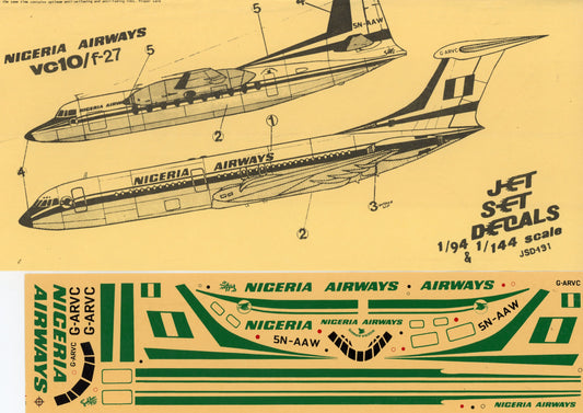 Nigeria Airways VC-10 & F-27 Decal Set - 1/94 & 1/144 Scale Jet Set Decals JSD-131