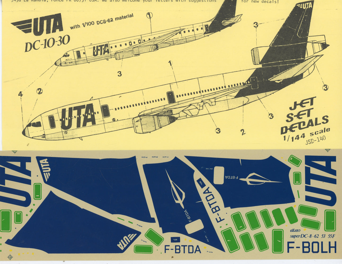 UTA DC-10-30 & 1/100 Scale DC-8-62 Decal - 1/144 & 1/100 Scale Jet Set Decals JSD-140