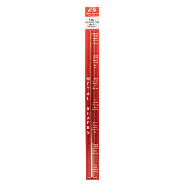1/8" Brass Round Tube 12" .014" Wall 1 pcs - K&S - K&S8127