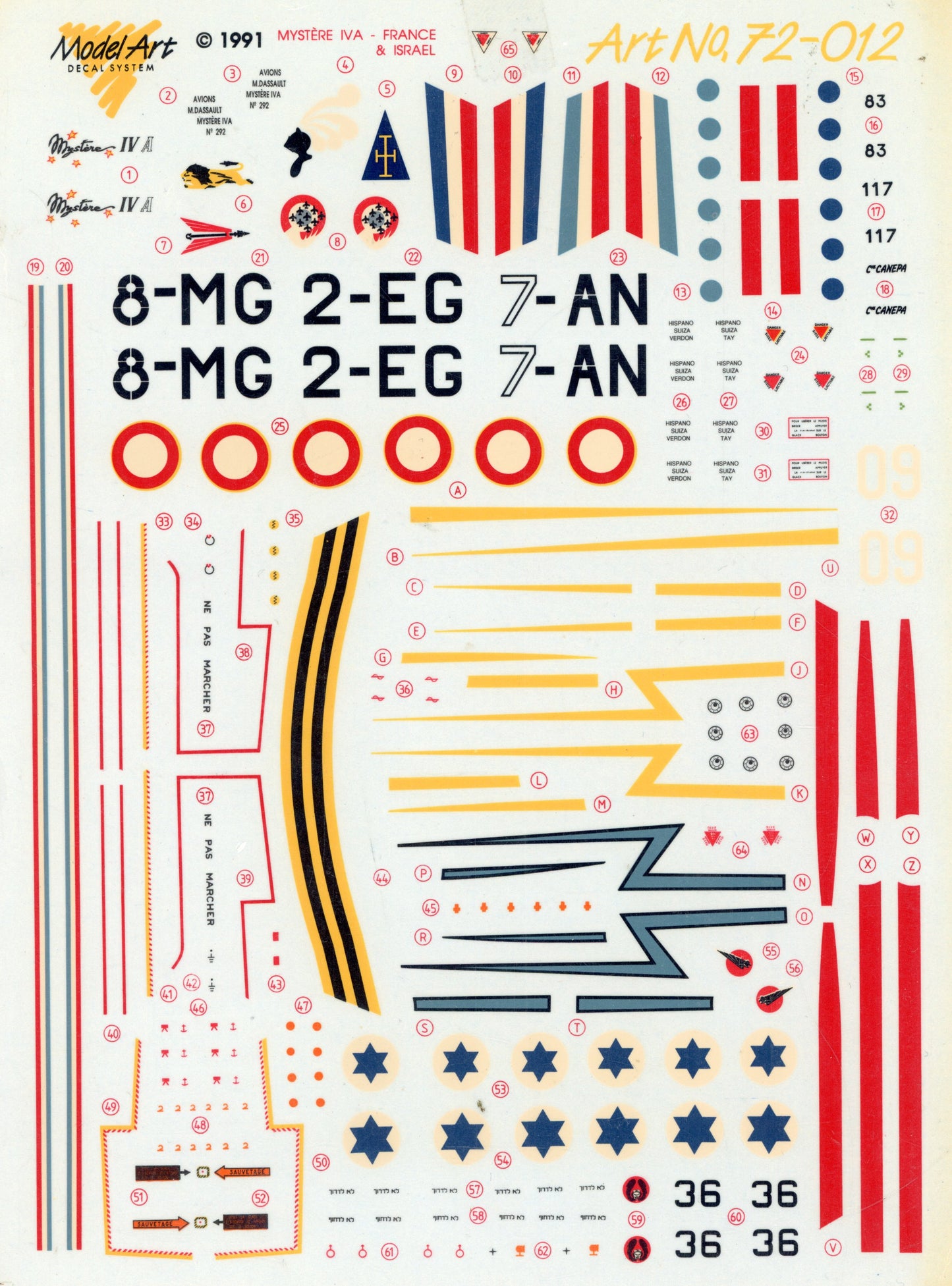 Mystere IVA / France & Israel - 1/72 Scale Model Art Decal System MA72-012