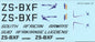 South African Airways DC-3 ZS-BXF Decal Sheet - 1/72 Scale MAV720159
