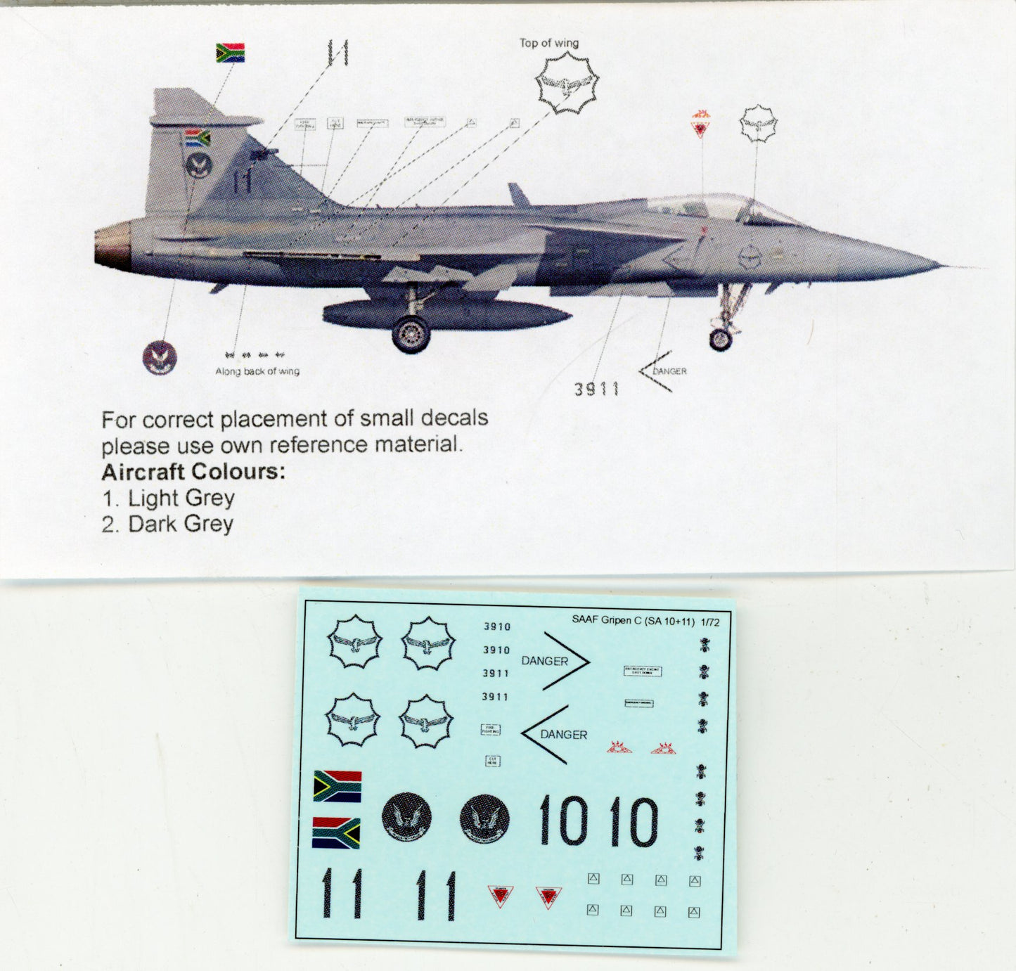SAAF SAAB Gripen C Decal Set - 1/72 Scale MAV Decals MAV72C